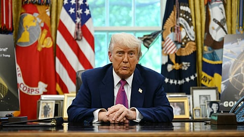 US President Donald Trump in the Oval Office of the White House in Washington, DC.
