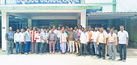 Parents staging a protest in front of Padampur sub-collector’s office on Friday.