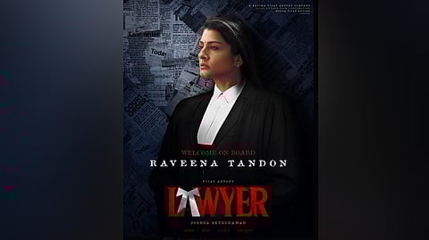 Lawyer marks Raveena’s third Tamil film, following her roles in Arjun Sarja’s Saadhu (1994) and Kamal Haasan’s Aalavandhan (2001).