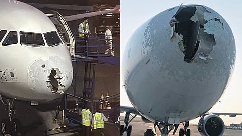 The IndiGo A321neo aircraft, operating flight 6E 2142, was flying near Pathankot when it ran into extreme weather conditions, including a hailstorm and severe turbulence.