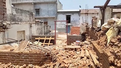 The construction site in Sunderpur village, Mehsana district, where a wall collapsed during demolition, buried six people, killing three and injuring three others.