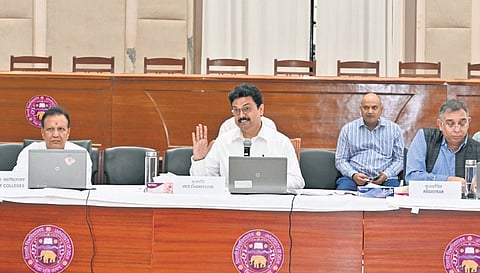 Delhi University’s Vice Chancellor during the meeting on Friday