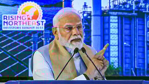 Prime Minister Narendra Modi addresses the Rising Northeast Investors Summit 2025, in New Delhi.