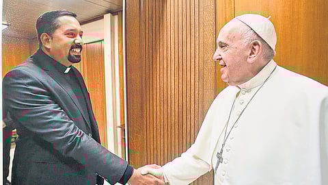 Fr Boya Johny with Pope Francis