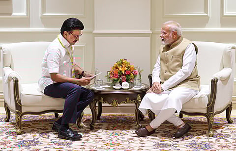 Prime Minister Narendra Modi with Tamil Nadu Chief Minister MK Stalin during a meeting, in New Delhi.