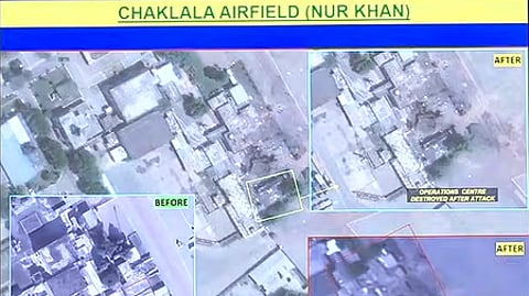 FILE | Satellite images showing widespread damage at Pakistan’s Nur Khan airbase asfter IAF strikes