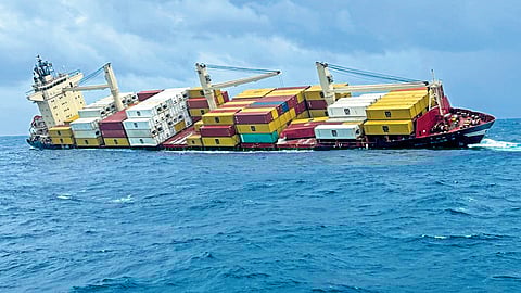 The Liberia-flagged container vessel before it sank off the Kochi coast.