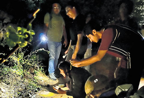 Participants during the nocturnal walk organised by Deccan Woods & Trails on Sunday at Forest Trek Park in Manchirevula