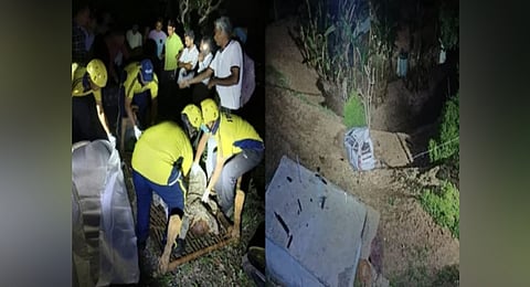 SDRF officials conduct rescue operations after a car plunged into a gorge in Tehri Garhwal district, Uttarakhand, on Monday.