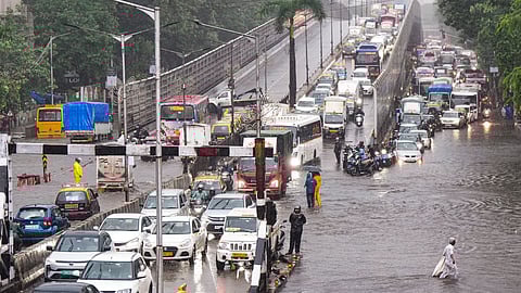Due to the rains since morning, with intense spells in between, vehicle movements on the city roads have slowed down.