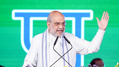 Union Home Minister Amit Shah addresses the gathering during 'BJP Shankhnaad Jahir Sabha' in Nanded on Monday, May 26, 2025.