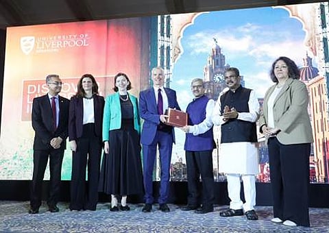 Union Education Minister Dharmendra Pradhan presiding over an event organised in New Delhi to handover the Letter of Intent to University of Liverpool to open shop in Bengaluru.