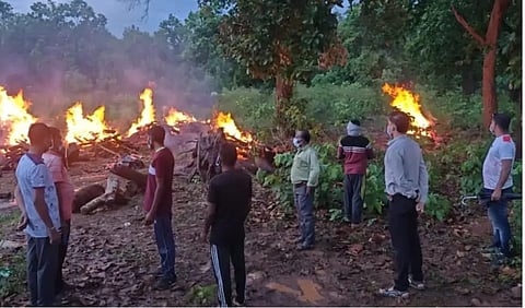 Maoist bodies cremated by Chhattisgarh police in Narayanpur