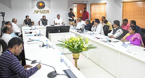 Union Minister of State for Health and Family Welfare and AYUSH (Independent Charge) Prataprao Jadhav holding meeting with JIPMER administration.