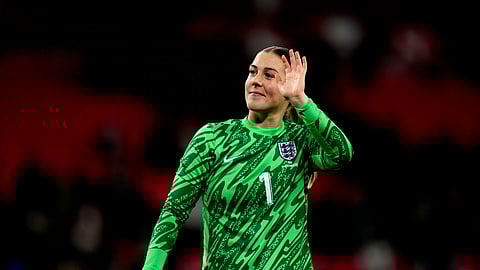 England's Mary Earps waves to supporters