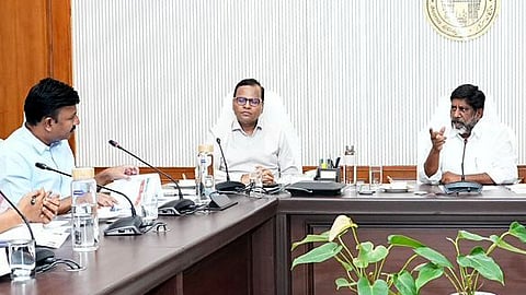 Deputy Chief Minister Mallu Bhatti Vikaramarka holds a review meeting with officials on the implementation progress of the Rajiv Yuva Vikasam scheme at Secretariat in Hyderabad.