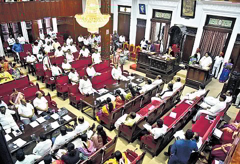 Mayor R Priya presiding over the corporation council meeting on Wednesday