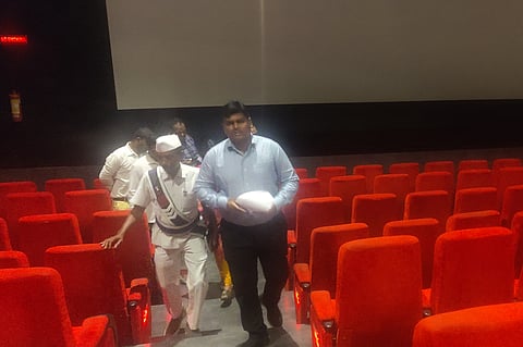 Kavuri Chaitanya, Revenue Divisional officer of NTR district inspecting movie theatres in Vijayawada urban.