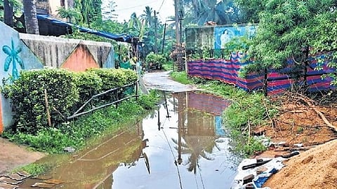 A waterlogged road in Pattamundai town of Kendrapara district