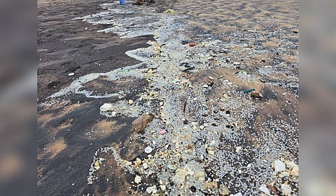 Plastic nurdles from cargo vessel washed ashore in Kanniyakumari.