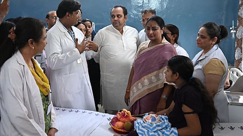 Chief Minister of Delhi, Rekha Gupta along with Health Minister Dr. Pankaj Kumar Singh inaugurating the Medical Genetics Ward Lactation Management Unit and Nucleic Acid Amplification Testing (NAT) Lab, visit meet with patients at Lok Nayak Hospital, in New Delhi, on Thursday.