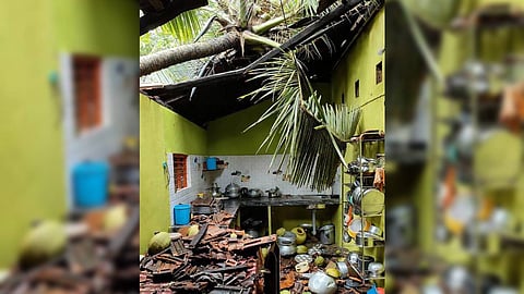 A house partially damaged due to rainfall at Mavalli village in Bhatkal taluk.