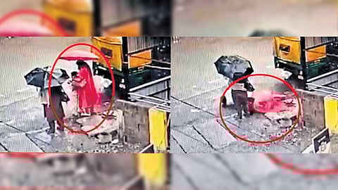 Stills from a footage showing Arya being hit by a brick at a bus stop in Munambam.