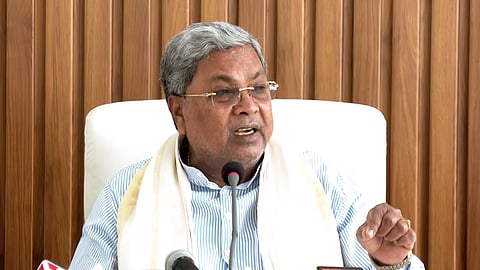 Karnataka Chief Minister Siddaramaiah speaks to the media in Bengaluru.
