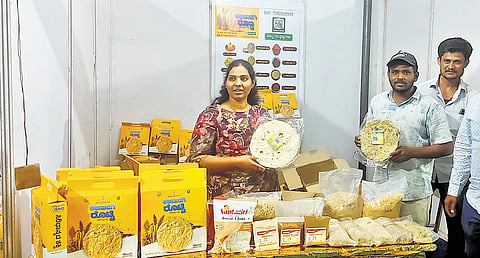 Members of the self-help group display their wide range of products, including Kalaburagi rotti