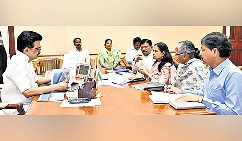 The meeting, chaired by Chief Minister MK Stalin, focused on safe disposal of plastic nurdles along the TN coast.
