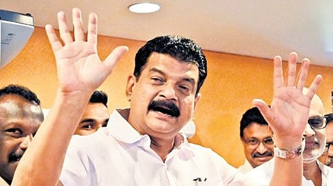 P V Anvar at a press conference in Thiruvananthapuram.