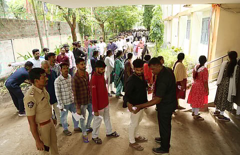 Imag eof students waiting outside an exam hall used for representational purposes only.