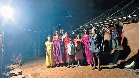 Triabls of Jeelugulova, a remote hamlet in Anakapalle district, celebrate after receiving electricity for the first time on Sunday night.