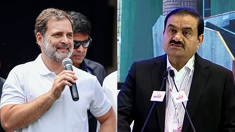 (L-R) Congress leader Rahul Gandhi and Adani Group chairman Gautam Adani.