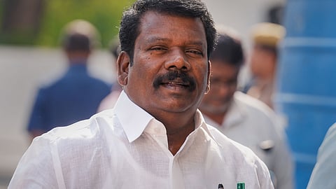 Congress Legislative Party (CLP) leader K. Selvaperunthagai arrives to attend the Assembly session at Fort St George, in Chennai