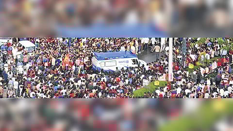Rescue operation on after the stampede at the Chinnaswamy Stadium, the venue of RCB IPL victory celebration, in Bengaluru on Wednesday
