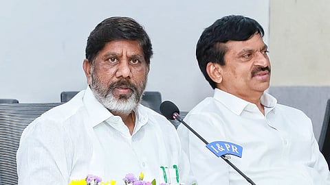 Deputy Chief Minister Mallu Bhatti Vikramarka addresses the media after the Cabinet meeting at the Secretariat in Hyderabad on Thursday.