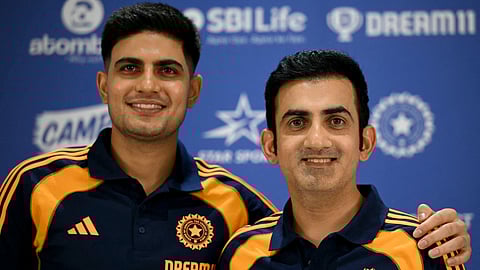 India captain Shubman Gill and head coach Gautam Gambhir at the press conference in Mumbai on Thursday