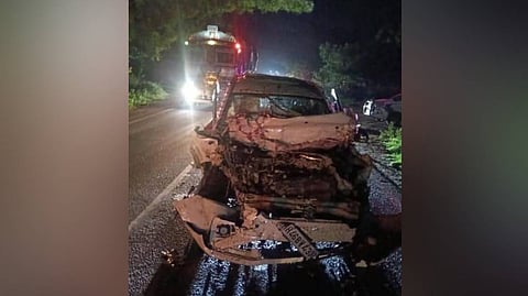 Post-accident visual of car that collided with speeding van on Thursday morning