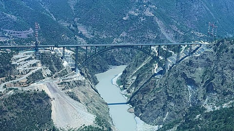 A view of the Chenab Railway Bridge, shared by Jammu and Kashmir Chief Minister Omar Abdullah on X, during his visit to review the arrangements ahead of its inauguration by Prime Minister Narendra Modi on June 6th, in Reasi on Thursday.