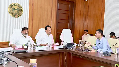Deputy Chief Minister Mallu Bhatti Vikramarka chairs a cabinet sub-committee meeting at the Secretariat in Hyderabad.