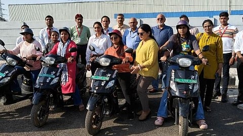 National Capital Region Transport Corporation (NCRTC) unveiled a women-only electric bike taxi service at Meerut South Namo Bharat Station.
