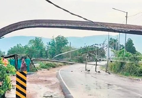 Around 30 electric poles were uprooted mostly in Deogarh town and Tilebeni block villages, leaving roads blocked with fallen wires and debris, disrupting electricity supply across the district.