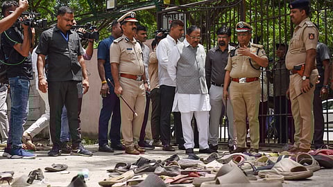 Karnataka Home Minister Dr G Parameshara takes stock of the situation at
M Chinnaswamy Stadium in Bengaluru on Thursday