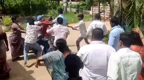 A clash broke out between two families following a dispute over a love marriage at the Nallabelli Police Station in Warangal district on Thursday.