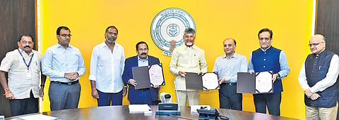 CM Nara Chandrababu Naidu during a meeting with the ITI Aayog officials at the State Secretariat in Velagapudi on Friday | Express
