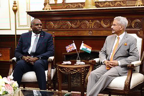 External Affairs Minister S. Jaishankar with U.K. Foreign Secretary David Lammy during a meeting in New Delhi on June 7, 2025.