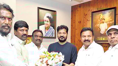 Congress MLAs from the Madiga community call on Chief Minister A Revanth Reddy at his residence in Hyderabad on Saturday