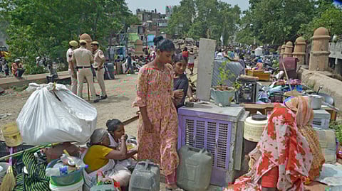 Demolition works at 12 Khula Madrasi Camp, Jangpura on June 8, 2025.