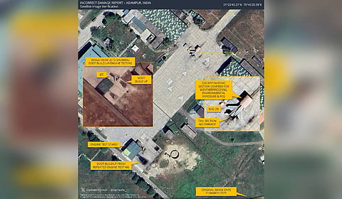 Sattelite images showing MiG-29 undergoing maintenance and the dark soot near the engine is routine and not battle damage.